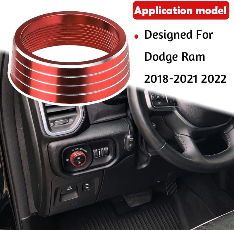 Bentolin 1× Red Headlights Switch Button Knob Cover for Dodge RAM 2018-2025 Aluminum Alloy Ring Trim Decoration Accessories - Image 2